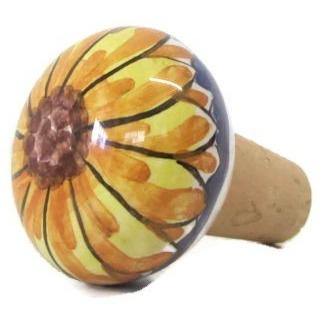 Tappo in Ceramica di Caltagirone, vari colori, dipinto a mano Ceramica Food in Sicily Blu con fiore 